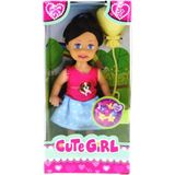 Cute Girl Sarı Balonlu Kumral Mini Bebek - Renkli