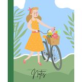 Cute Notebook for Women – Aesthetic Pastel Journal with Girl and Bicycle, College Ruled, Soft Matte Cover, 110 Pages, Small Cute Notebook for Writing, Gift Journal for Girls or Teens, 7.5 x 9.25 in