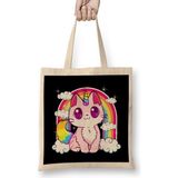 Cute Unicorn Cat Adorable Smiling Rainbow Kitty Bez Çanta Uzun Saplı - Açık Bej - 40 X 40