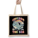 Cute Unicorn Of The Sea Narwhal Rainbow Bez Çanta Uzun Saplı - Açık Bej - 40 X 40