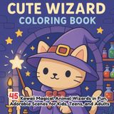 Cute Wizard Coloring Book: 45 Kawaii Magical Animals Wizards in Fun, Adorable Scenes for Kids, Teens, and Adults