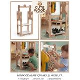 Cute Wood Montessori Çocuk Askılığı, Ayakkabılık ve Raf Düzenleyeci- Doğal Ahşap Açık Gardırop