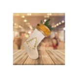 CUTESTUFFSHOP Yeni Yıl Şömine Çorabı,Ağaç Figürlü Keten Yılbaşı Çorabı, Yılbaşı Ağacı Süsü, Noel Çorabı Beyaz