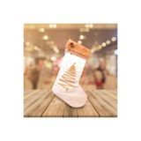 CUTESTUFFSHOP Yeni Yıl Şömine Çorabı,Ağaç Figürlü Keten Yılbaşı Çorabı, Yılbaşı Ağacı Süsü, Noel Çorabı Krem