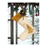CUTESTUFFSHOP Yeni Yıl Şömine Çorabı,Ağaç Figürlü Welsoft Yılbaşı Çorabı, Yılbaşı Ağacı Süsü, Noel Çorabı Krem