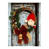 CUTESTUFFSHOP Yılbaşı Kapı Süsü, Noel Baba Figürlü Yeni Yıl Tasarımlı Kapı Çelengi Kırmızı Şapkalı ve Fiyonklu