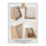 Cute&Wood Cute Wood Doğal Ahşap Montessori Çocuk Yer Kitaplığı - 3 Raflı Çocuk Odası Kitaplık ve Oyuncak Düzenleyici Organizer
