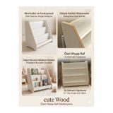 Cute&Wood Cute Wood Montessori Ahşap Yer Kitaplığı-3 Raflı Eğitici Çocuk Kitaplık