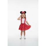 CutieCase Kız Çocuk Kırmızı Puantiyeli Kloş Minnie Mouse Günlük Elbise & Taç Takımı