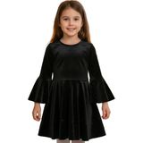 Cuties Kız Çocuk Siyah Kadife Elbise – İnci ve Boncuk Detaylı, Volan Kollu Şık Model - 4 - 5 Yaş