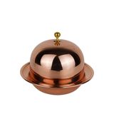 Cuvesta El Yapımı Bakır Şekerlik ve Lokumluk, Yuvarlak Kapaklı Servis Tabağı, Rose Gold, 11x8cm