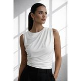 Cuyka Kadın Drapeli Kolsuz Bluz Şık Ofis Basic Fit Sandy Kumaş