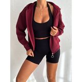 Cuyka Kadın Fermuarlı Kapüşonlu Oversize Polarlı Sweatshirt - Bordo