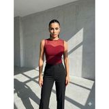 Cuyka Kadın Transparan Tül Detaylı Bluz Şık Dar Kesim Sandy Kumaş Bluz - Bordo