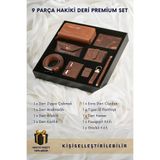 CüzCan 9 Parça Hakiki Deri Taba Premium Kişiye Özel Erkek Hediye Seti - Babalar Günü Özel Kutulu Çift Fermuarlı El Portföyü