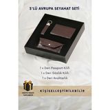 Cüzcan Hakiki Deri Croco Desenli 3'lü Avrupa Seyahat Seti - Pasaport Kılıfı, Gözlük Kılıfı, Anahtarlık - Kahverengi