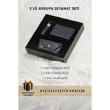 Cüzcan Hakiki Deri Croco Desenli 3'lü Avrupa Seyahat Seti - Pasaport Kılıfı, Gözlük Kılıfı, Anahtarlık - Lacivert