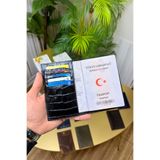 CüzCan İsme Özel Croco Siyah Hakiki Deri Pasaport Kılıfı ve Kartlık - Erkek/Kadın Pasaportluk