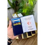 CüzCan İsme Özel Lacivert Hakiki Deri Pasaport Kılıfı ve Kartlık - Erkek/Kadın Pasaportluk