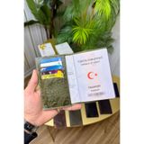 CüzCan İsme Özel Motifli Yeşil Hakiki Deri Pasaport Kılıfı ve Kartlık - Erkek/Kadın Pasaportluk