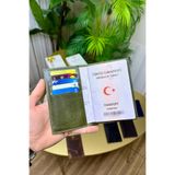 CüzCan İsme Özel Yeşil Hakiki Deri Pasaport Kılıfı ve Kartlık - Erkek/Kadın Pasaportluk