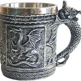 CUZOKOLA STORES Ortaçağ Ejderha Kupası Zindanlar ve Ejderhalar Bira Bardağı Game of Thrones Hediyeler Dekor - 14 oz Yeniden Kullanılabilir Paslanmaz Çelik Ejderha Kahve Kupası Erkekler için İçme Bardağı