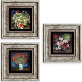 CVC WOOD Çiçekler 3 lü Set Çerçeveli Taş Tablo