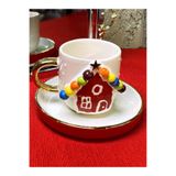 CW Celine's Wonders 24 Ayar Altın Dekorlu Kurabiye Evi Kabartmalı El Yapımı Ev Mug Hediyelik Cookie House