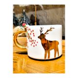 CW Celine's Wonders 24 Ayar Altın Dekorlu, Yılbaşı Geyik Figürlü, El Yapımı, Hediyelik Kahve Fincanı, Deer Mug, Elk Mug