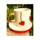 CW Celine's Wonders 24 Ayar Altın Detaylı El Yapımı Hediyelik Mug, Kalpli Mug, 200 ml,CW00028