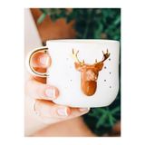 CW Celine's Wonders 24 Ayar Altın Detaylı El Yapımı Yılbaşı Geyik Kabartmalı Hediyelik Mug Deer Elk