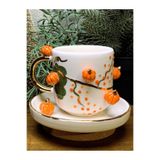 CW Celine's Wonders Kabak Kabartmalı Mug, 24 Ayar Altın Dekorlu,%100 El Yapımı, Hediyelik Halloween Mug 200 ml
