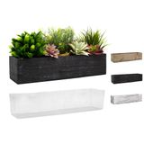 CYS EXCEL Doğal Siyah Ahşap Saksı Dikdörtgen Kutu Sızdırmaz Plastik Astarlı (Y: 10 cm Açık: 43 cm x 12 cm) | Çeşitli Renk Seçenekleri Rustik Ahşap Saksılar | İç Mekan Dekoratif Kutu