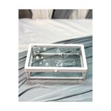Cyz Home Beyaz İncili Cam Sunumluk Kapaklı Sandık, Çikolata Şeker Ve Takı Kutusu 25x15cm