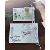 Cyzhome Adore Gümüş Beyaz İncili Söz Tepsisi Nişan Tepsisi Ve Damat Kahve Fincan Tepsisi Bordo