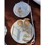 Cyzhome Beloved Gold Beyaz İncili Söz Tepsisi Nişan Tepsisi Ve Damat Kahve Fincan Tepsisi Gri