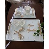 Cyzhome Bonding Gold Beyaz İncili Söz Tepsisi Nişan Tepsisi Ve Damat Kahve Fincan Tepsisi Bordo