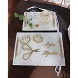 Cyzhome Bonding Gold Beyaz İncili Söz Tepsisi Nişan Tepsisi Ve Damat Kahve Fincan Tepsisi Pembe