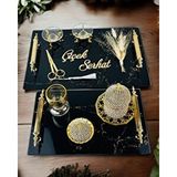 Cyzhome Heartfelt Siyah Desenli Cam Söz Tepsisi Çok Renkli