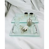 Cyzhome Reflection Gümüş Şeffaf Söz Tepsisi Ve Damat Kahve Tepsisi Beyaz