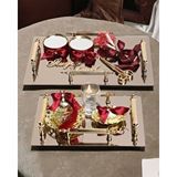 Cyzhome Reverence Gold 4 Kulplu Söz Tepsisi Ve Damat Kahve Fincanı Kırmızı