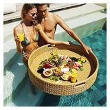 CZCZC Lüks Yüzer Servis Tepsisi Havuz Tepsisi Masası, Büyük Yüzer Bar Masası Servis Büfe Tepsisi Yuvarlak Rattan Dokuma Servis Tepsisi Rattan Yüzer Kahvaltı Tepsisi Kulplu