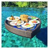 CZCZC Lüks Yüzer Servis Tepsisi Havuz Tepsisi Masası, Havuz için 85X82X20Cm Yüzer Tepsi, Kalp Şekilli Servis Masası Rattan Dokuma Yüzen Yiyecek ve İçecek Tutacağı, Partiler için Açık Bar (Co