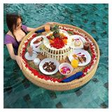 CZCZC Lüks Yüzer Servis Tepsisi Havuz Tepsisi Masası, Havuz için Yuvarlak Yüzen Yemek Tepsisi, Pe Rattan Yüzen Kahvaltı Tepsisi, Havuz Servis İçeceği için Yüzer Tepsi, Kum Barları, Spa için Uygun