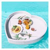 CZCZC Lüks Yüzer Servis Tepsisi Havuz Tepsisi Masası, Rattan Serinleme Tepsisi, Beyaz Kalp Şeklinde Yüzme Havuzu Şamandıra Tepsisi Yüzme Havuzu Yüzen Kahvaltı Tepsisi 85X82X15M (G