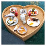 CZCZC Lüks Yüzer Servis Tepsisi Havuz Tepsisi Masası, Rattan Serinleme Tepsisi, Beyaz Kalp Şeklinde Yüzme Havuzu Şamandıra Tepsisi Yüzme Havuzu Yüzen Kahvaltı Tepsisi 85X82X15M (Y