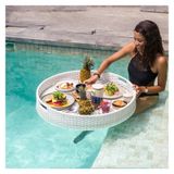 CZCZC Lüks Yüzer Servis Tepsisi Havuz Tepsisi Masası, Yuvarlak Yüzer Tepsi, Pe Rattan Yüzer Havuz Havuz Bar Tepsisi, Meyve Tabağı Havuz Servis İçecekleri için Dayanıklı Float Lounge