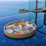 CZCZC Rattan Yüzer Tepsi, Kulplu Yemek Tepsisi Yüzer Tepsi Yüzer Servis Tepsisi Masa Bar Yüzme Havuzu Havuz Servisi İçecekler için Yüzer Tepsi Suda Brunch Yiyecekleri