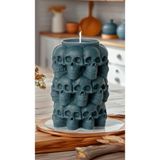 CZMD Skull Tower Soya Wax El Yapımı Sütun Mum – %100 Doğal Vanilya Aromalı Dekoratif Mum - Gri