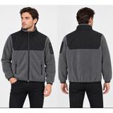 D-Star Erkek Polar Softshell Mont Gri Siyah Outdoor Spor Mont Fermuarlı Dik Yaka Günlük Rahat Kalıp - Gri - Siyah - 2XL